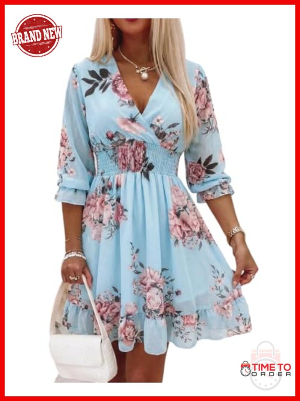 CHICME Women Floral Wrap Dress V-Neck High Waist Short Summer Casual